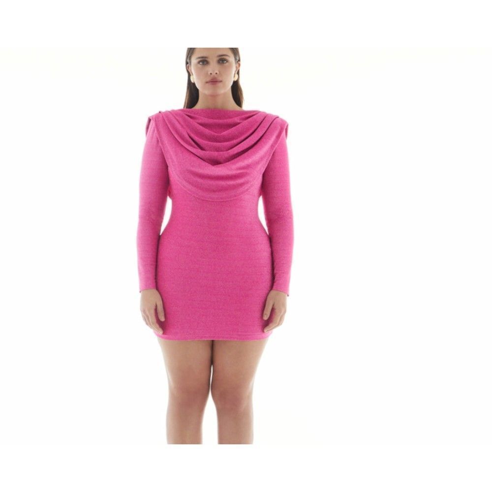 LBV. Cowlneck Sparkle Drape Mini Dress in Pink‎ NWT Sz 4